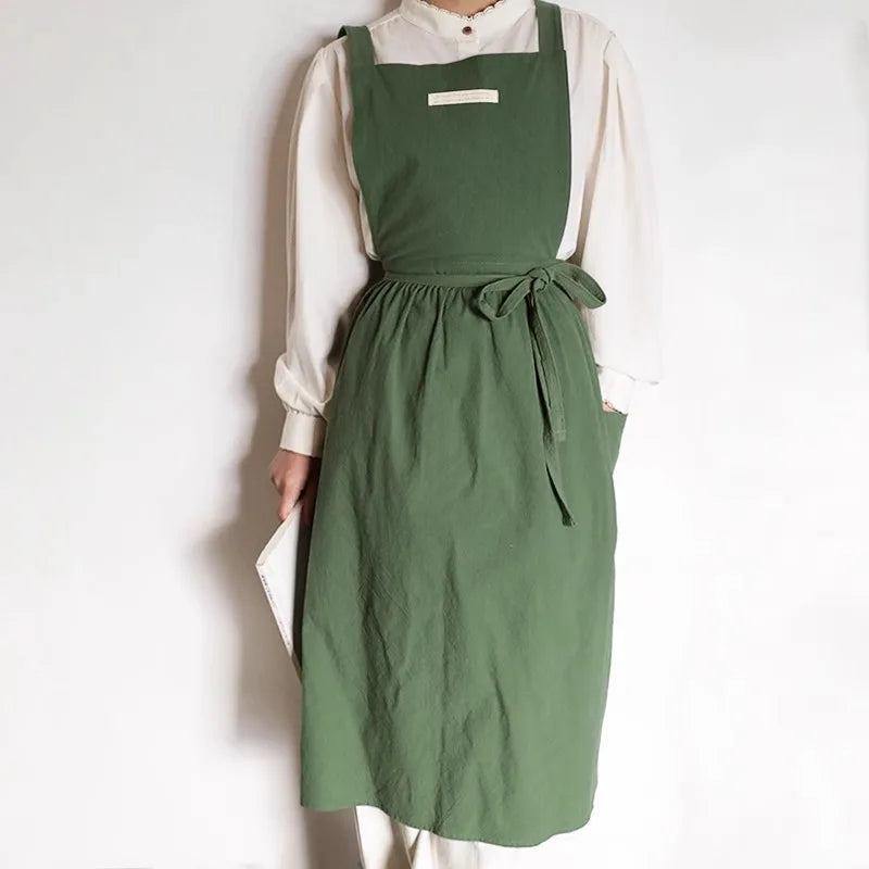 Classic Tie-Waist Apron Dress – Adjustable Kitchen & Baking Apron with Pockets