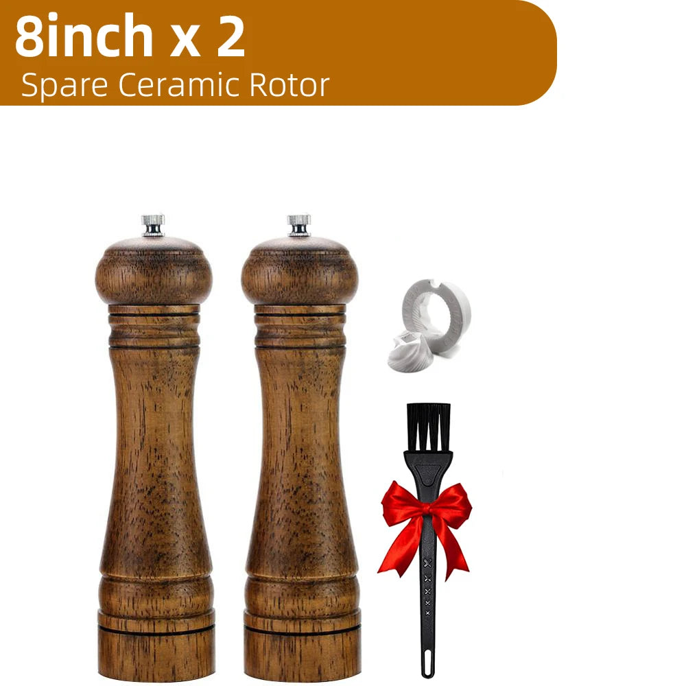 Wooden Pepper Grinder Set – 5/8/10 Inch Manual Mill with Ceramic Rotor