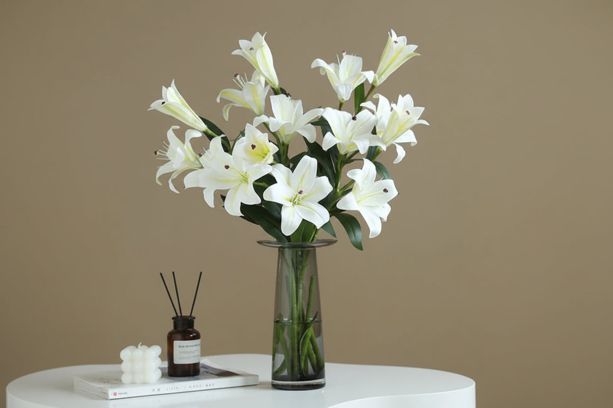 Liliara Lily Stem – Faux Lily Flower Branch with 3 Heads for Vase Styling, Wedding Flowers and Home Décor