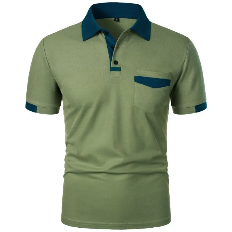 Men’s Short Sleeve Polo Shirt with Contrast Trim – Casual Summer T-Shirt with Pocket