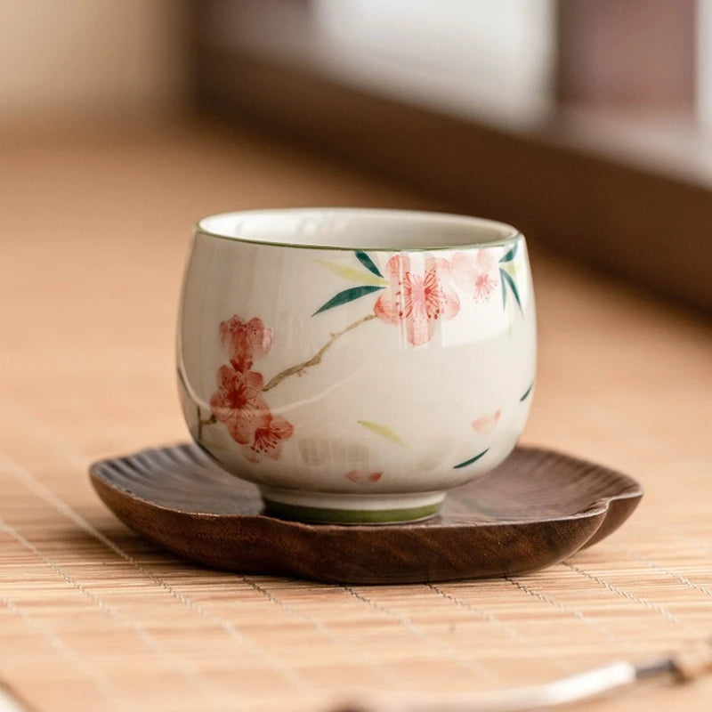 Sakura Bloom Ceramic Tea Cup – Hand-Painted Floral Tea Bowl for Espresso, Matcha and Herbal Tea