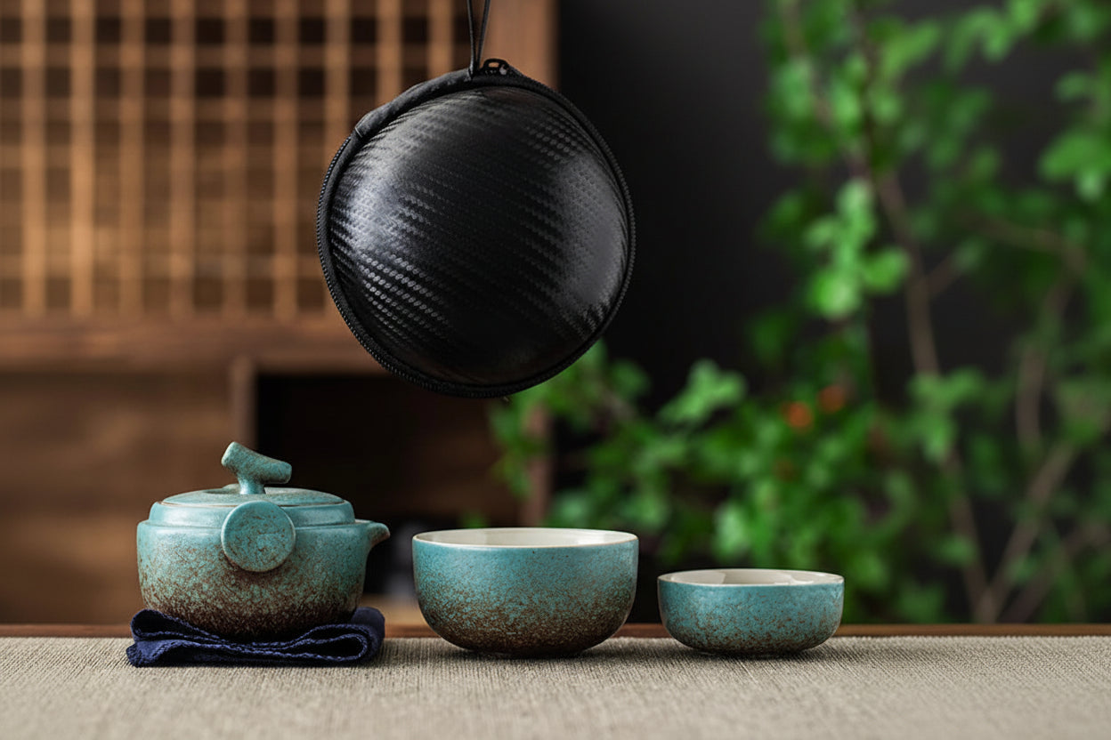 Mori Handmade Portable Tea Set – Ceramic Travel Tea Set with Teapot and Cups, Compact Tea Set with Case, Tea Gift Set