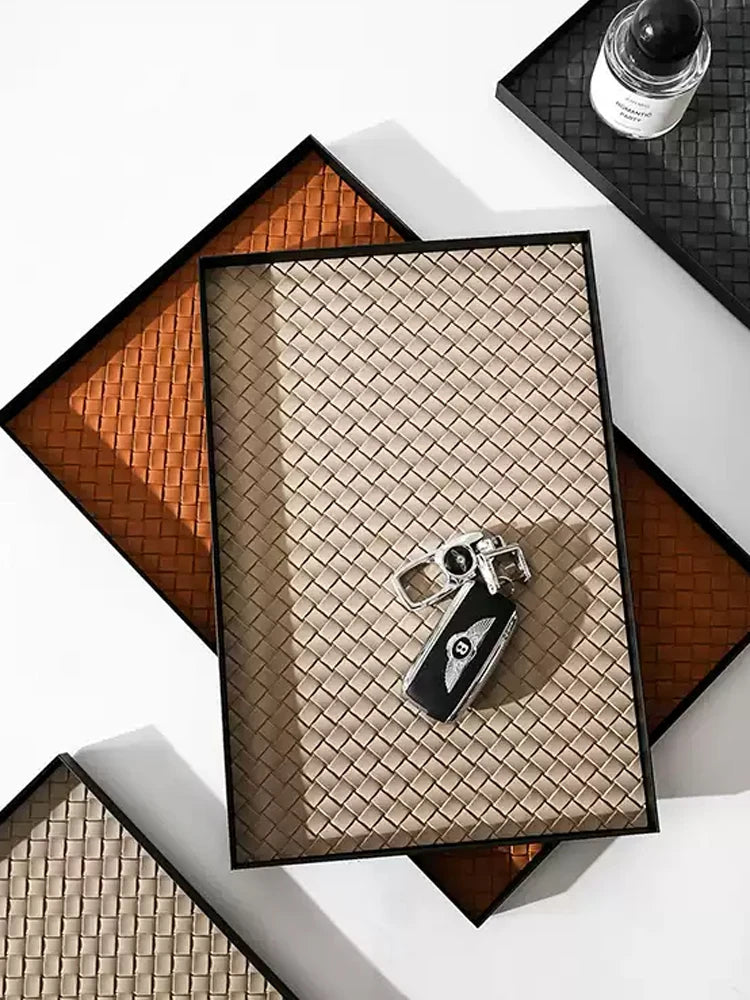Luxury Leather Storage Tray – Elegant Organiser for Entryway, Desk & Dressing Table in Orange, Black & Cream