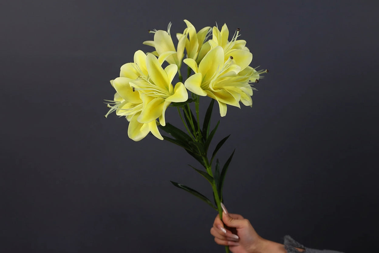 Lilyana Silk Lily Stem – Faux Lily Flower Bouquet with 10 Heads for Tall Vases, Wedding Flowers and Home Décor