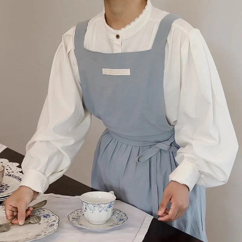 Classic Tie-Waist Apron Dress – Adjustable Kitchen & Baking Apron with Pockets