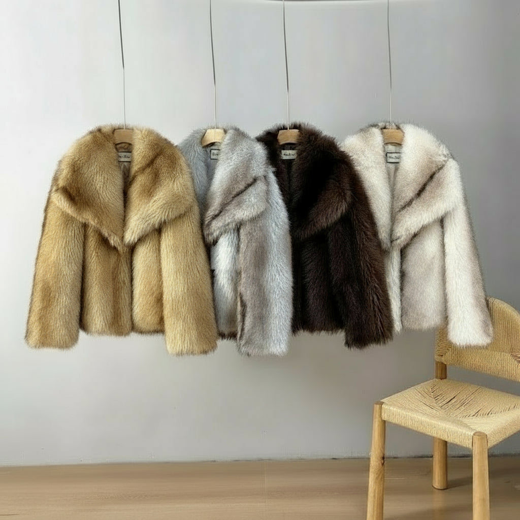 Esmira Cropped Faux Fur Jacket – Plush Mink-Effect Short Coat for Women
