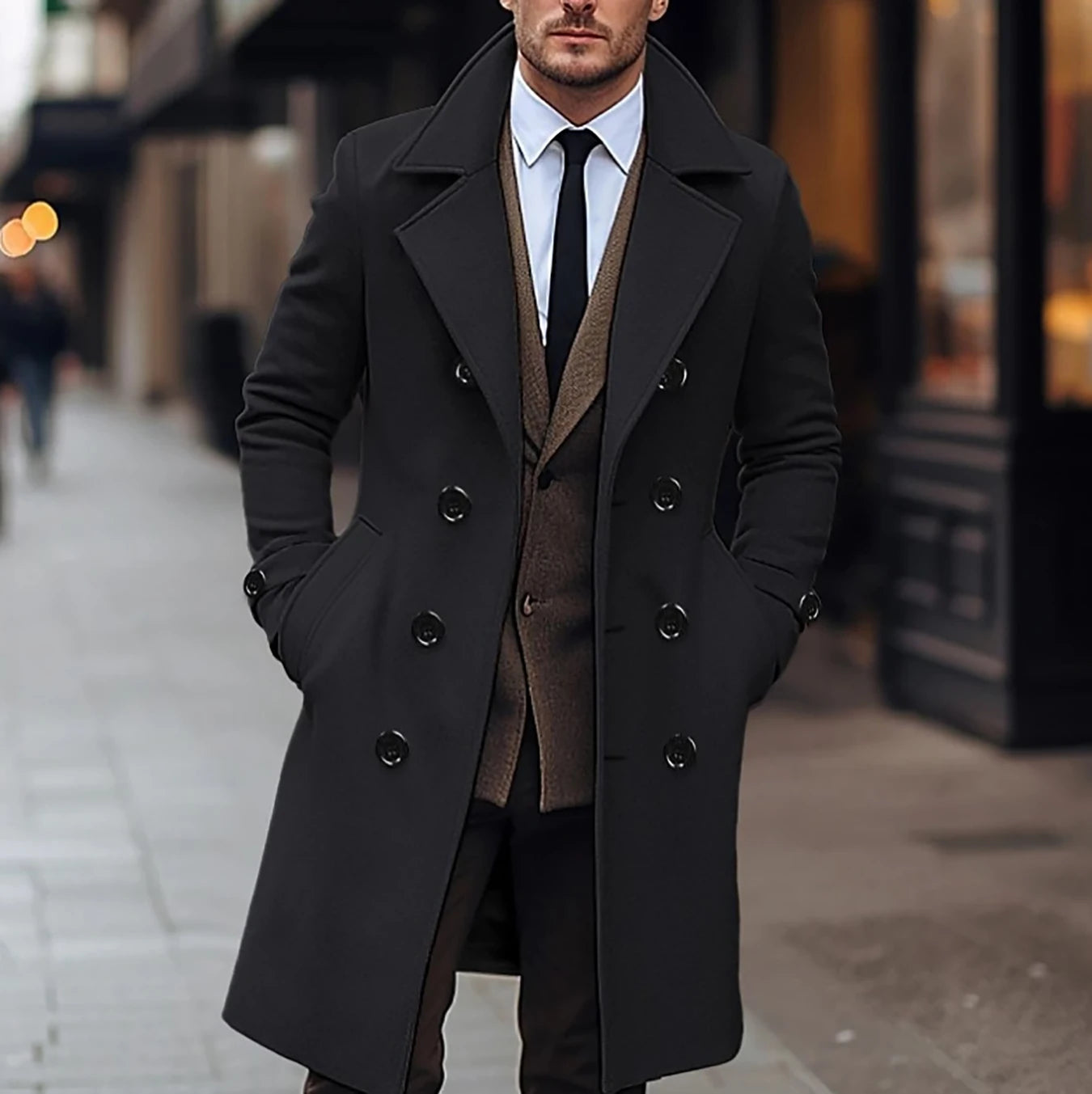 Men's Classic Double-Breasted Overcoat