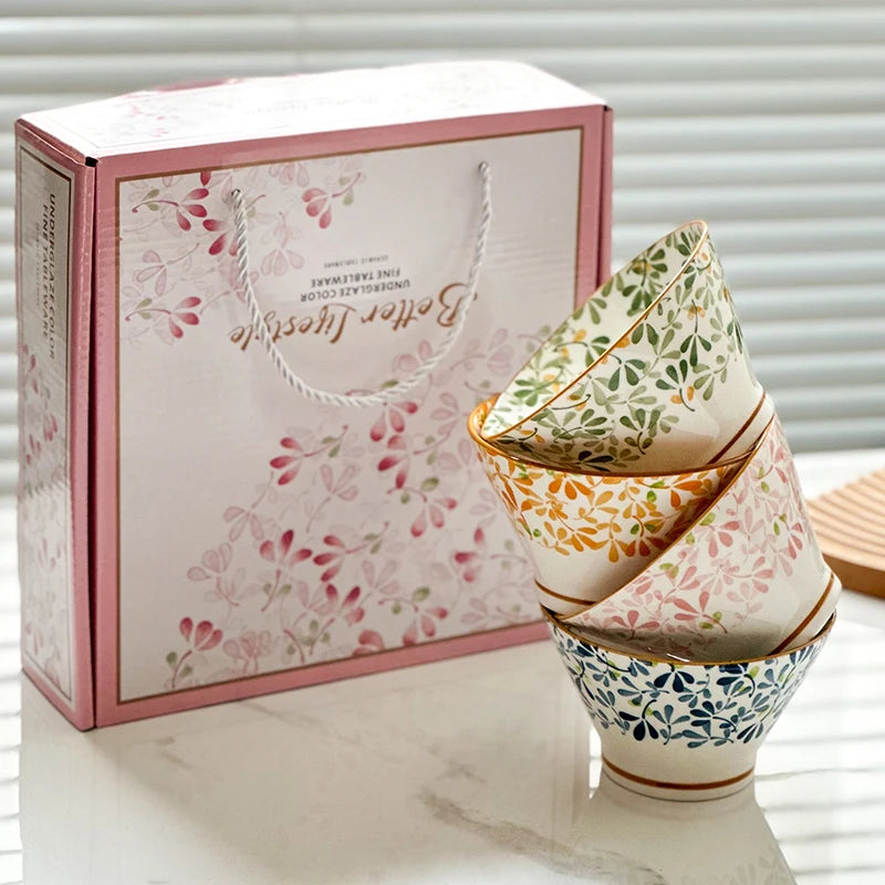 Calico Floral Ceramic Bowl Gift Set – Set of 4