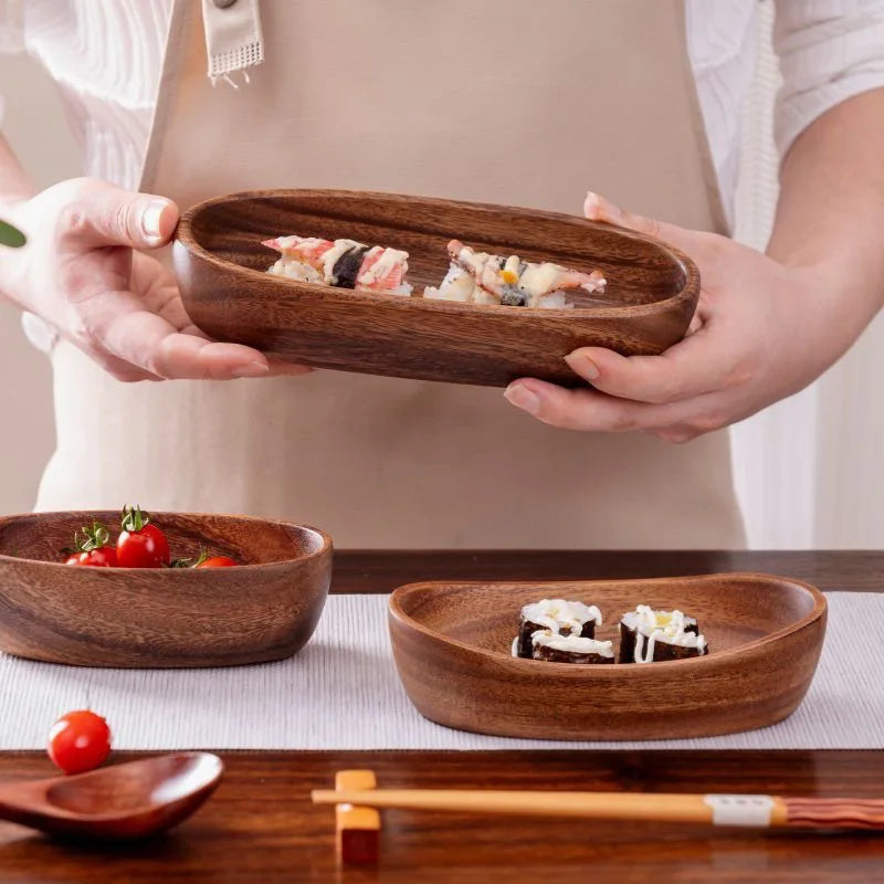 Natural Wooden Serving Trays – Solid Wood Snack, Tea & Breakfast Platters in Multiple Shapes & Sizes