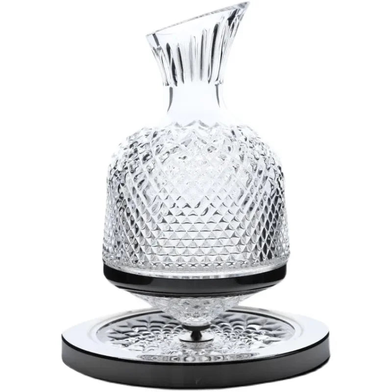 Rotating Crystal Whiskey Decanter with Gold/ Silver Base – 1.5L, Luxury Glass Liquor Carafe for Home Bar