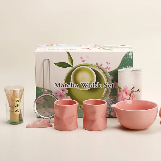Blossom Grove Matcha Making Set – 9-Piece Ceramic Matcha Tea Set with Whisk, Scoop, Bowl & Mat for Home Matcha Making