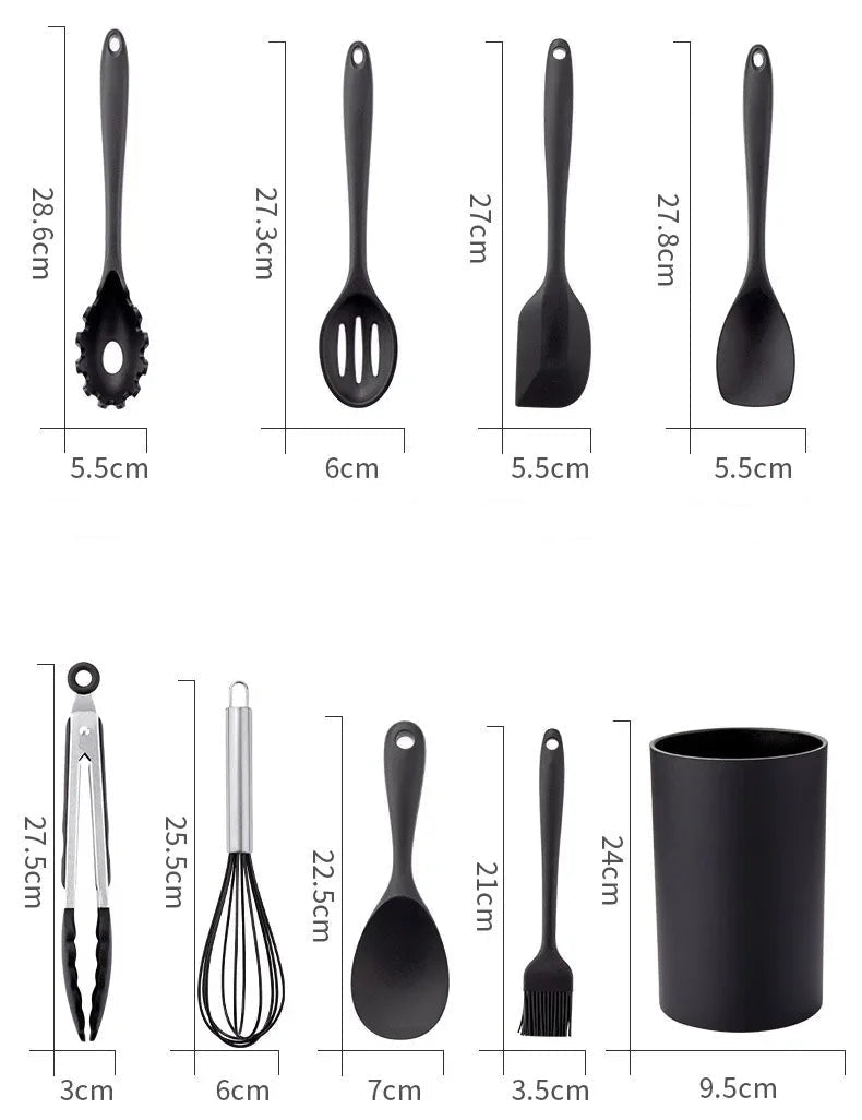13-Piece Black Silicone Kitchen Utensil Set with Holder – Heat Resistant Non-Stick Cooking Tools