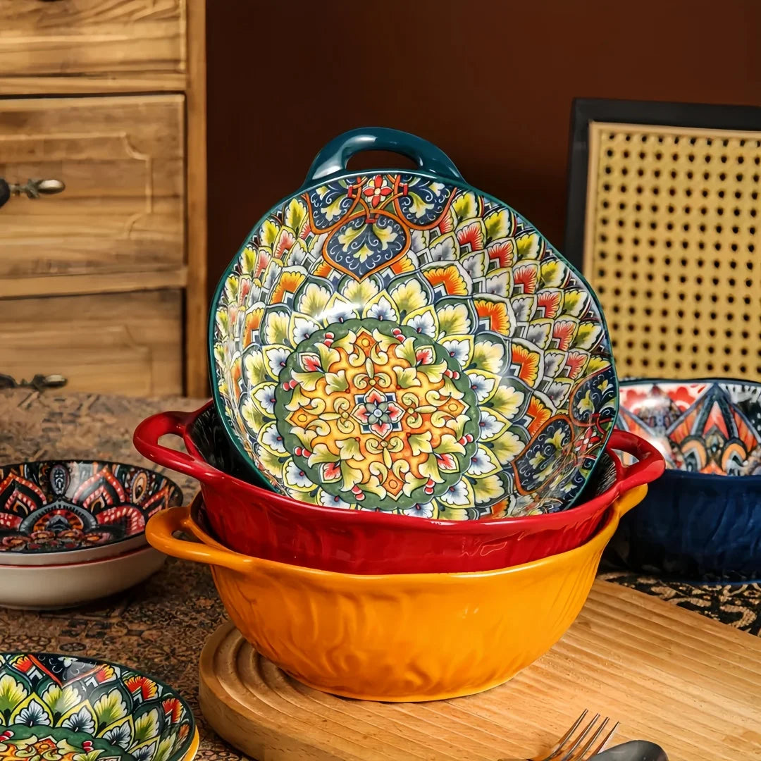 Narelle Bohemian Ceramic Serving Dish & Oven Plate – Patterned Bakeware for Roasting, Baking and Table Serving