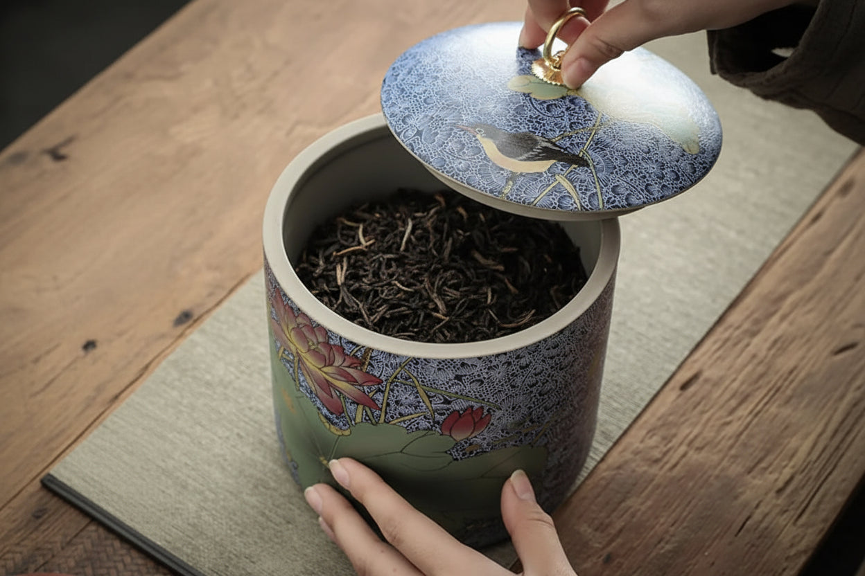Meadow Ceramic Tea Caddy with Lid – Sealed Storage Jar