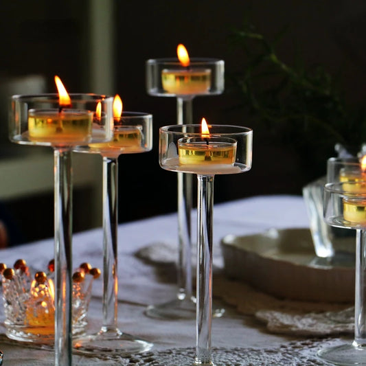 Avelaine Glass Tealight Candle Holder – Raised Table Centrepiece for Home Décor, Weddings and Events.