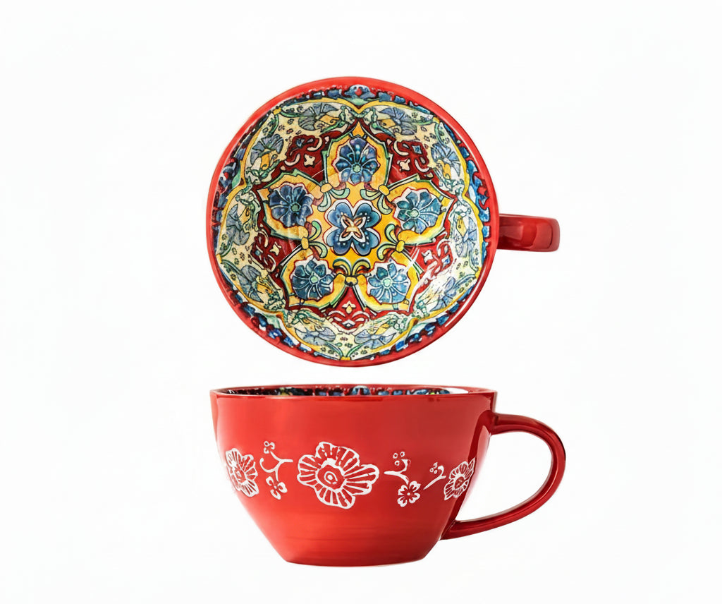 Zenvira Ceramic Coffee Mug Set – Patterned Tea Cups