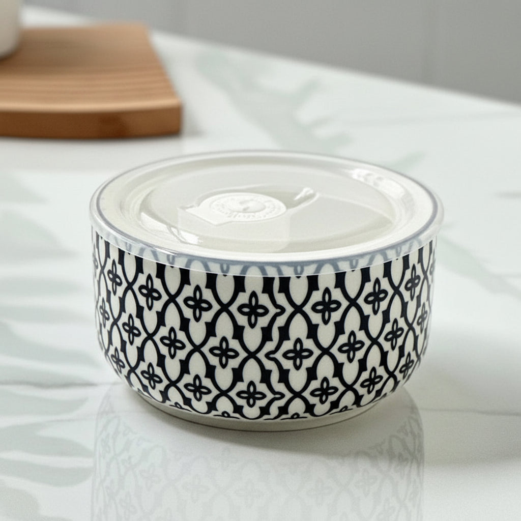 Mosaic Ceramic Storage Bowl with Lid – Floral Food Storage & Serving Bowl