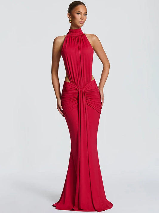 Elvaria Halter Neck Maxi Dress – Ruched Cut-Out Evening & Occasion Dress