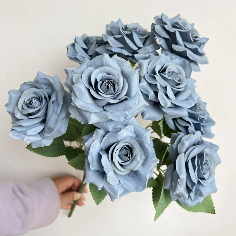 Rosara Silk Rose Bouquet – 9 Head Faux Rose Arrangement Decorative Flower Bunch