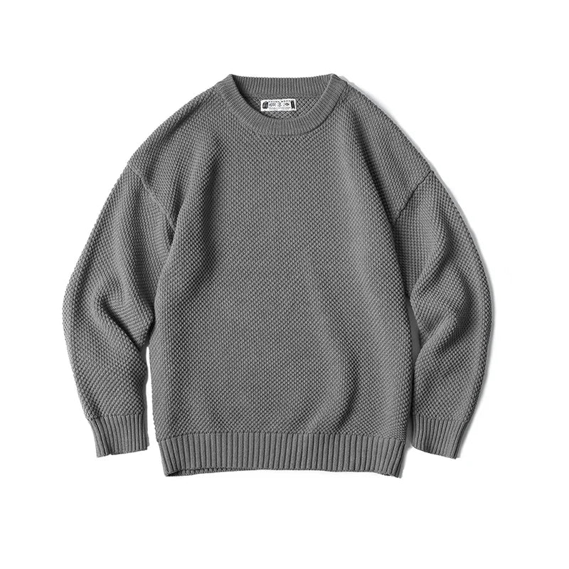 Caldrin Men’s Textured Crew Neck Jumper – Heavy Knit Pullover Sweater for Smart Casual Wear