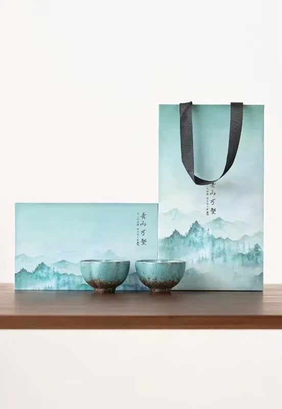 Seiryu Glazed Ceramic Tea Cup Gift Set – Espresso Cups with Gift Box for Coffee, Tea Serving and Modern Tableware