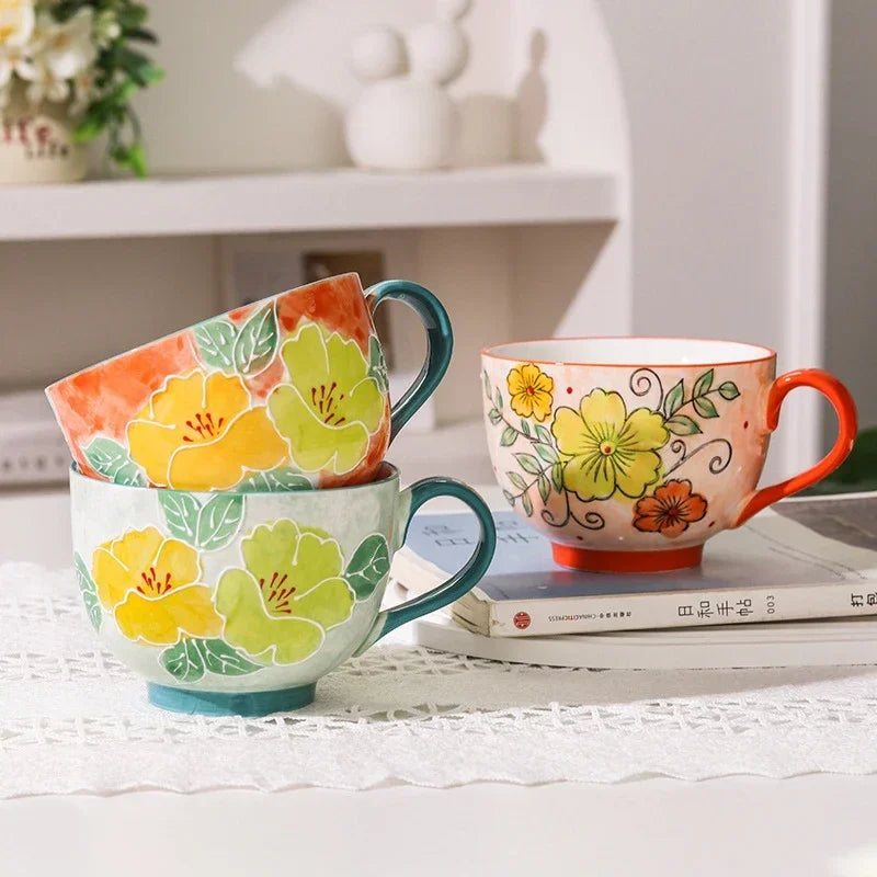 Summer Bloom Hand-Painted Ceramic Tea & Coffee Mug – 500ml