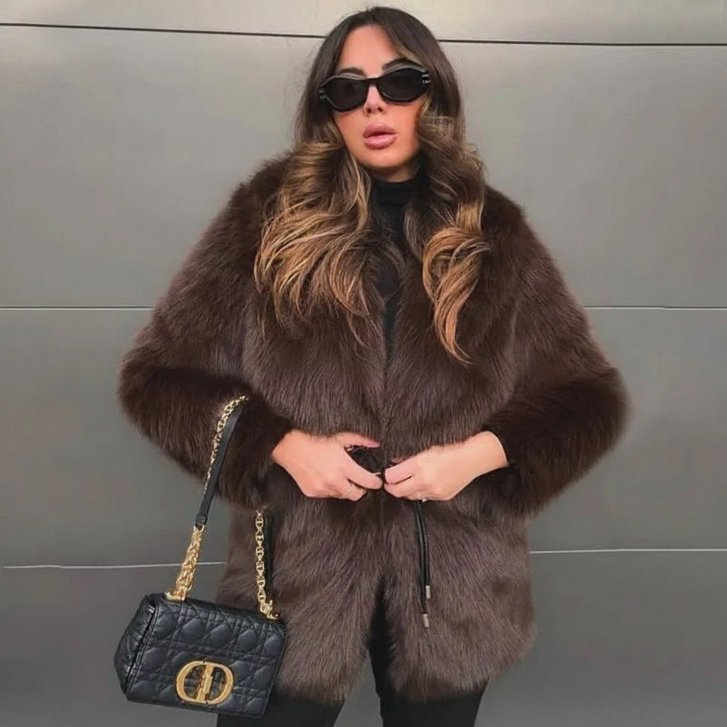 Marquelle Belted Plush Faux Fur Coat – Women’s Long Luxury Winter Jacket for Daywear and Evening Partywear