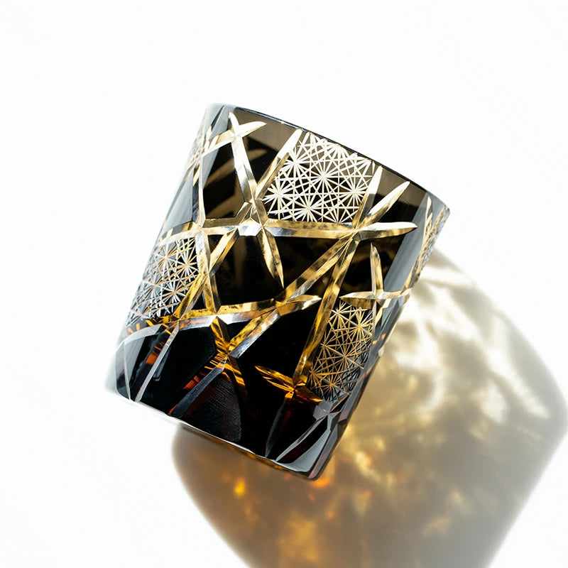 Edo Kiriko-Inspired Hand-Cut Whisky Tumbler – Japanese Crystal Glass Old Fashioned Cup 250ml Luxury Barware Gift