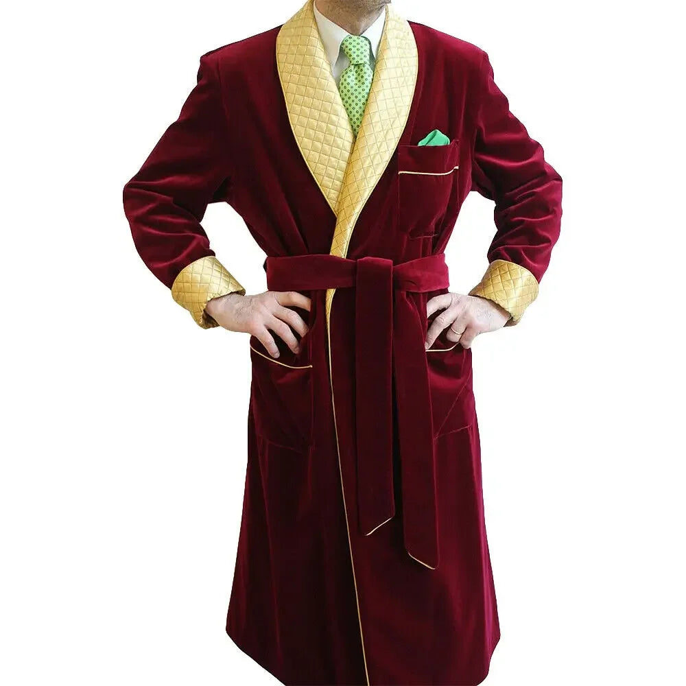 Arlington Men’s Velvet Smoking Jacket – Quilted Shawl Lapel Luxury Robe for Evening Lounge Wear & Classic Dressing