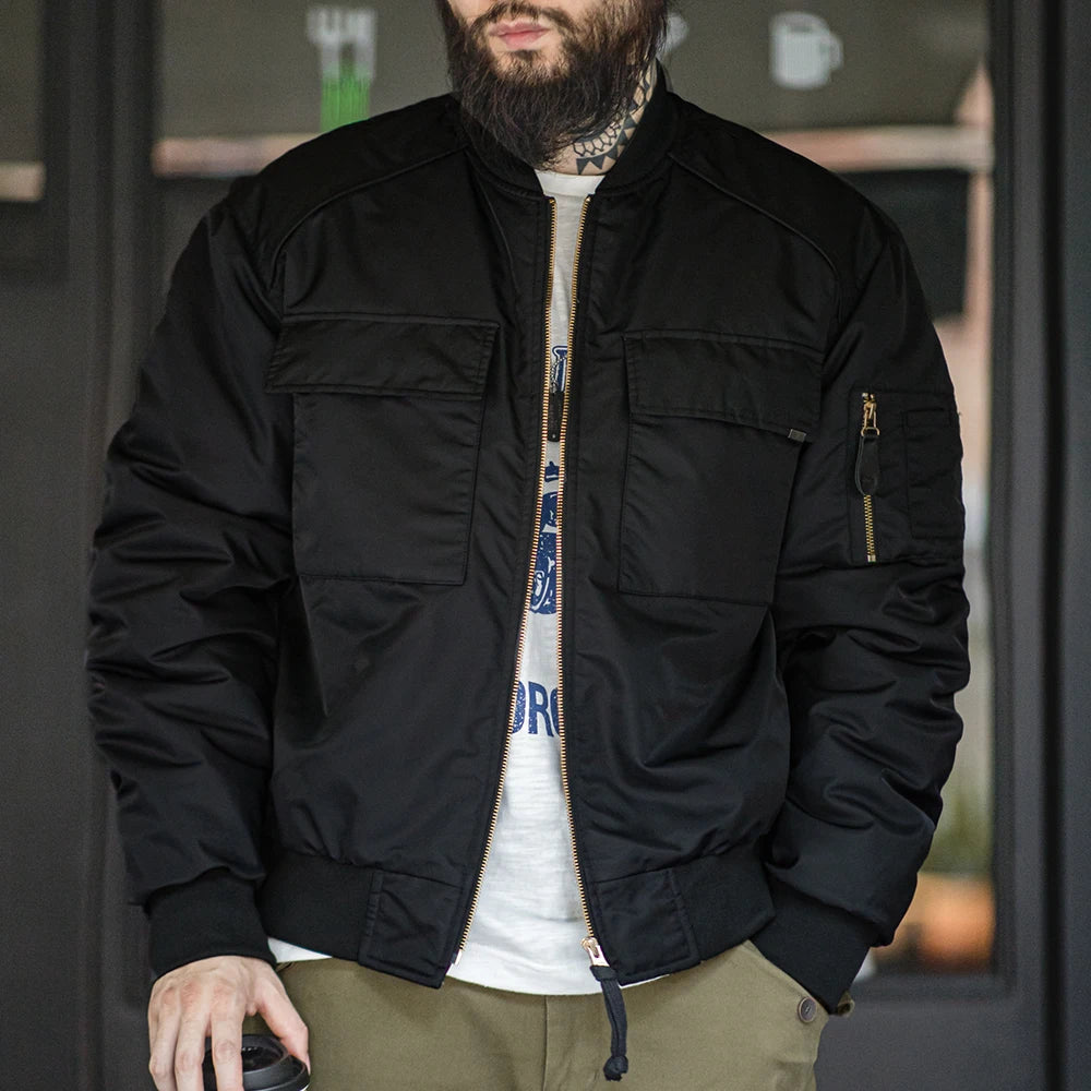 Kenswick Men’s MA1 Bomber Jacket – Classic Military Flight Jacket with Utility Pockets, Zip Front and Ribbed Trim