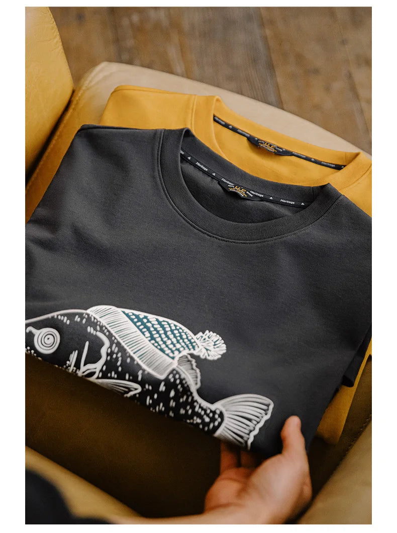 Boss Fish Graphic Cotton T-Shirt – Men’s Oversized Round Neck Short Sleeve Tee