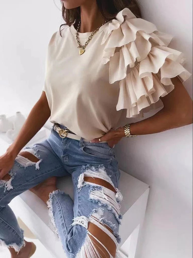 Ruffle Sleeve T-Shirt