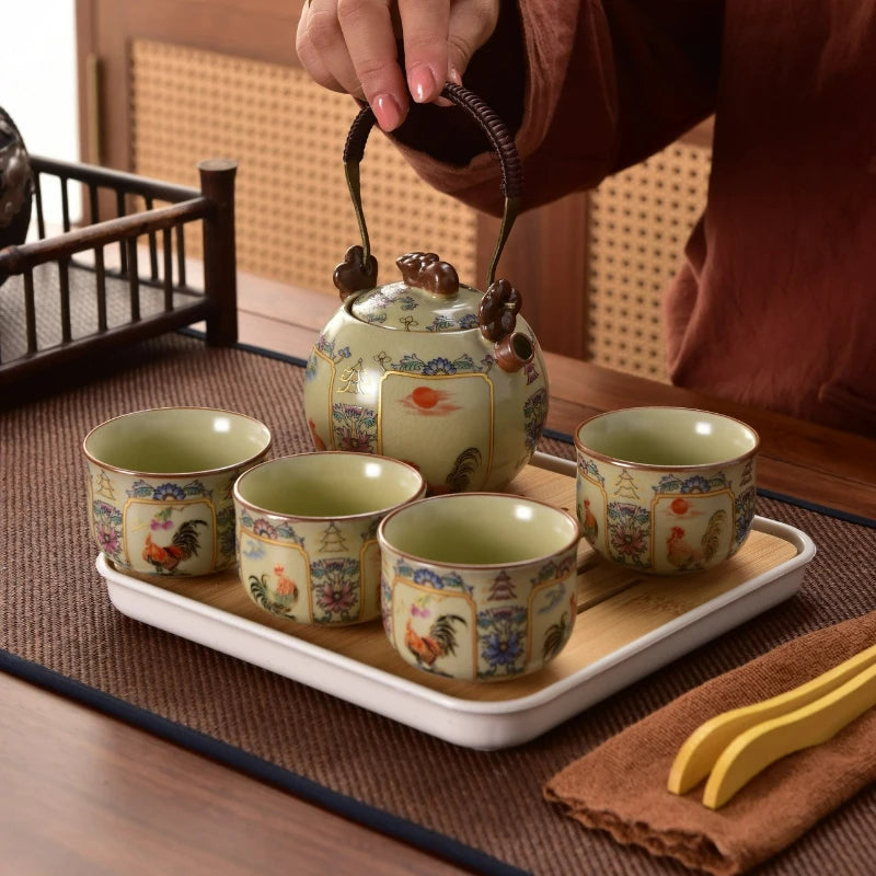 Willow Grove Travel Tea Set Collection – Ceramic Teapot and 4 Teacups Portable Tea Set with Case for Home, Gift and Outdoor Use