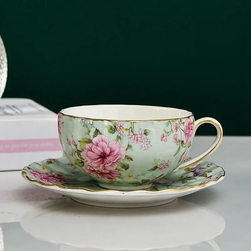 Rosavelle Floral Tea Cup and Saucer Set – Ceramic Coffee Cup