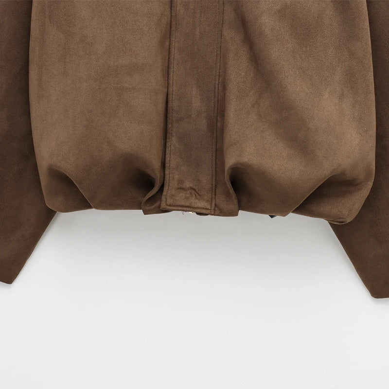 Sarvenna Faux Suede Balloon Bomber Jacket – Women’s Oversized Jacket in Black, Claret, Mocha & Khaki