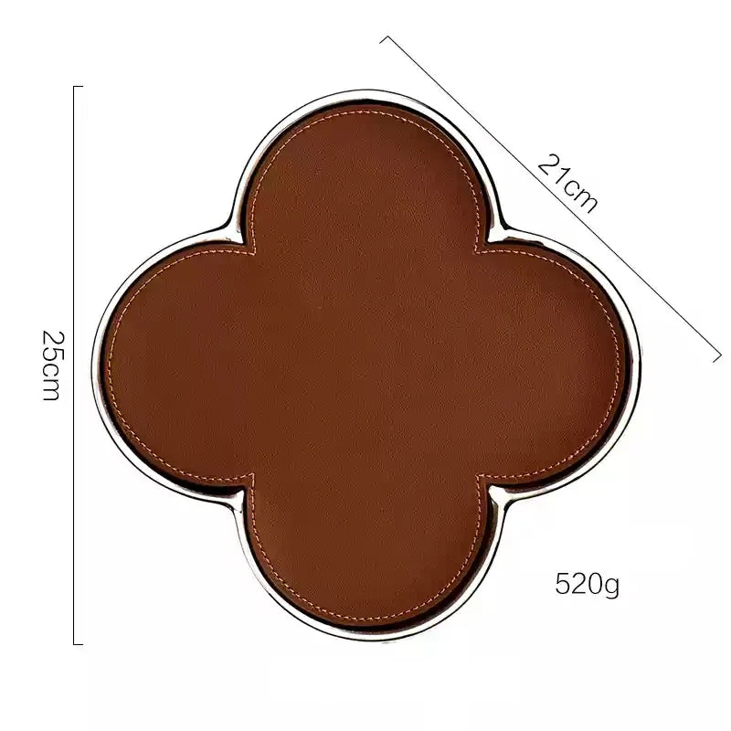 Luxury Clover Leather Tray – Decorative Organiser for Jewellery, Keys & Desk Accessories in Gold & Silver