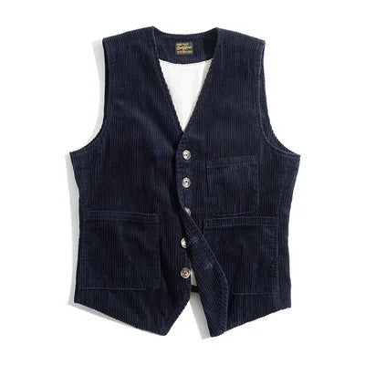Wexley Men’s Corduroy Waistcoat – Button Front Vest with Adjustable Back Strap