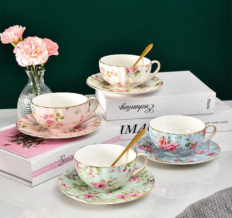 Rosavelle Floral Tea Cup and Saucer Set – Ceramic Coffee Cup