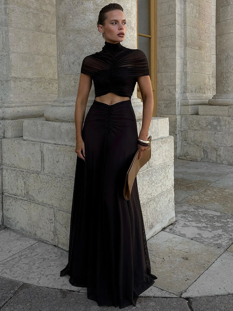 Serinya Cut-Out Ruched Maxi Dress – Sculpted Evening Gown for Party Season, Black-Tie & Wedding Guest Style