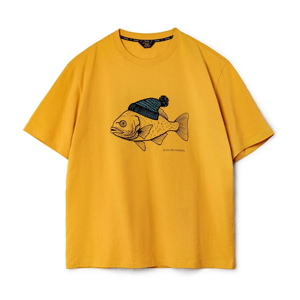 Boss Fish Graphic Cotton T-Shirt – Men’s Oversized Round Neck Short Sleeve Tee