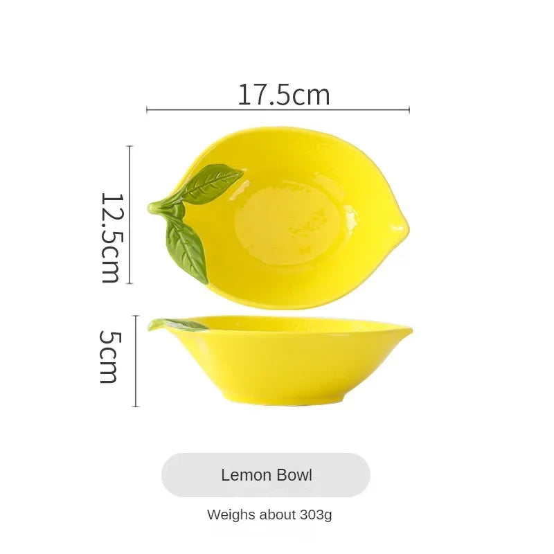 Limoné Ceramic Lemon Serving Dish – Decorative Fruit Plate, Snack Bowl and Dessert Serving Tableware