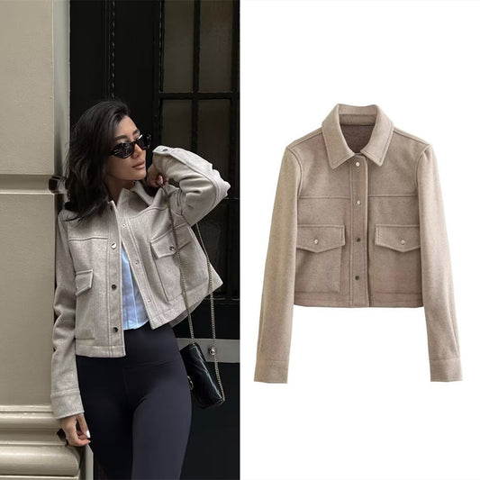 Noa Cropped Lightweight Utility Jacket – Casual Spring Shacket with Front Pockets in Beige, Pink, Green, Khaki & Black