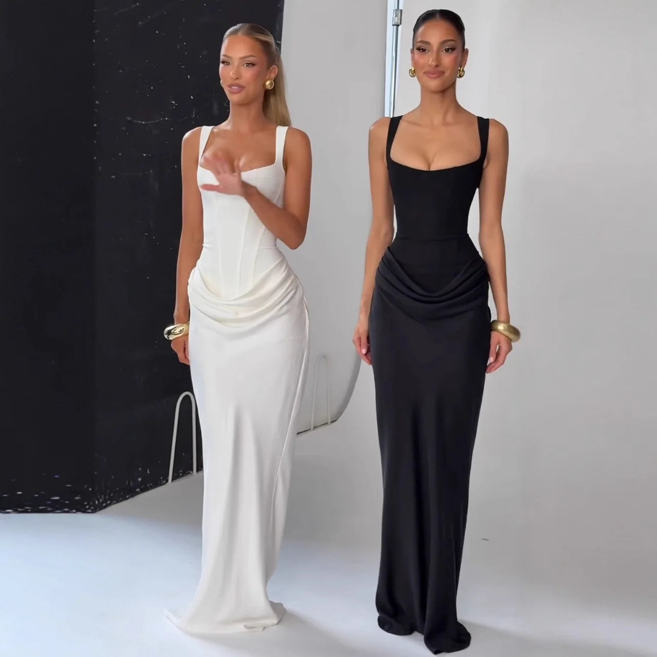 Mireya Square Neck Maxi Dress with Corset Detail – Bodycon Evening Dress, Elegant Party & Occasion Dress