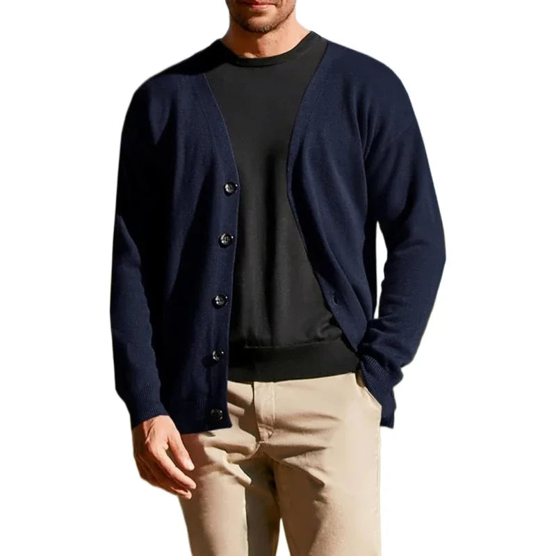 Men’s Button-Up V-Neck Cardigan – Relaxed Fit Lightweight Knit Jumper for Layering