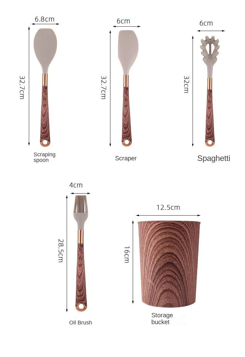 11-Piece Silicone & Wooden Kitchen Utensil Set with Holder – Heat Resistant Cooking Tools