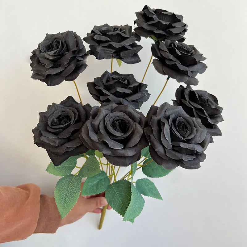 Rosara Silk Rose Bouquet – 9 Head Faux Rose Arrangement Decorative Flower Bunch
