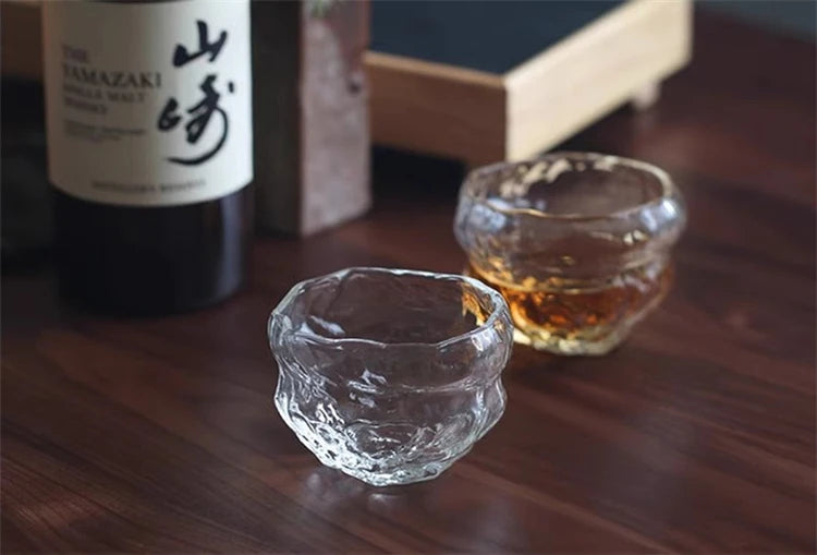 Hikari Sculpted Whisky Glass – Japanese Hand-Blown Irregular Crystal Tumbler with Wooden Gift Box | Single or 2-Piece Set