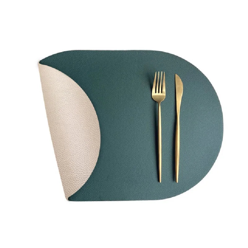 Hartwell Reversible Faux Leather Oval Table Mats – Double Sided Non Slip Washable Dining Placemats 4 Piece Set