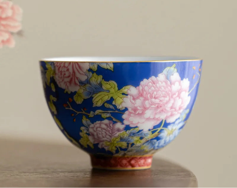 Kiyorae Floral Ceramic Tea Cup – Hand Painted Peony Matcha Bowl Small Tea Cup for Matcha, Herbal Tea & Espresso