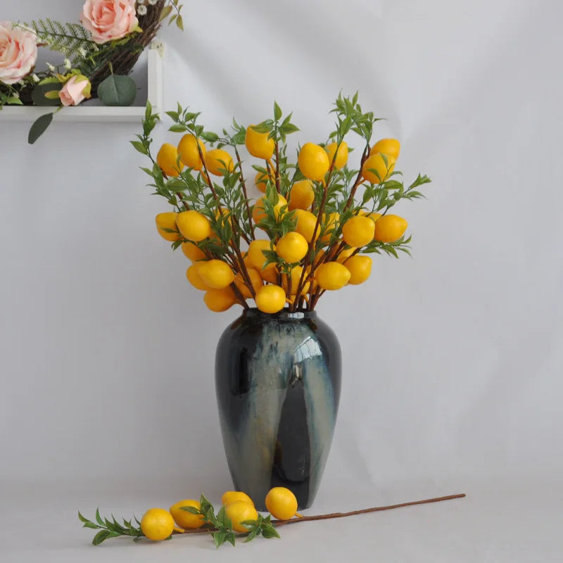 Citrus Grove Lemon Stem – Decorative Lemon Branch with Green Leaves for Vase Arrangements and Kitchen Styling
